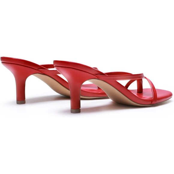 Dream Pairs Women Red Faux Leather Open Square Toe Thong Kitten Heeled Sandals - Picture 4 of 7